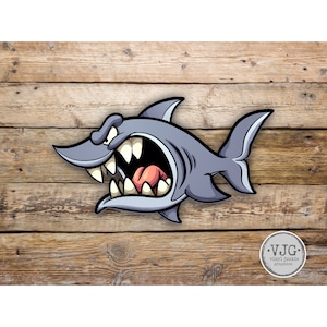 Shark Cartoon Sticker for Auto Cars Trucks Windshield Windows Laptop RV Camper Kayak
