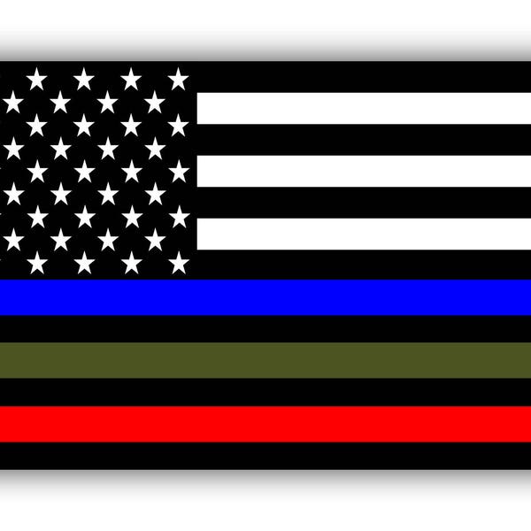 Police Military and Fire Thin Line USA Flag Decal American Flag Sticker Blue Green and Red stripe for cars trucks for honor and support