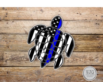 Thin Blue Line USA American Flag Sea Turtle Sticker for cars trucks for honoring and support of our brave police law enforcement officers