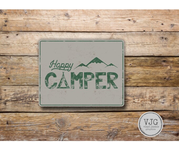 Happy Camper  Vinyl Sticker Decal Bumper Sticker for Auto Cars Trucks Windshield Windows Laptop Camper Kayak