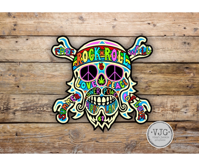 Hippie Rock and Roll Sticker Car Motorcycle Bicycle Skateboard Laptop Luggage Decals Bumper Stickers Waterproof