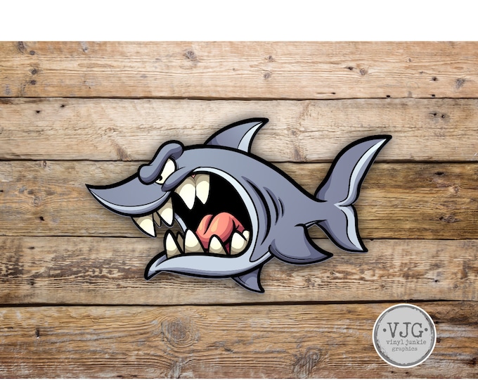 Shark Cartoon Sticker for Auto Cars Trucks Windshield Windows Laptop RV Camper Kayak