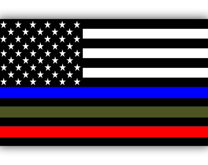 Police Military and Fire Thin Line USA Flag Decal American Flag Sticker Blue Green and Red stripe for cars trucks for honor and support