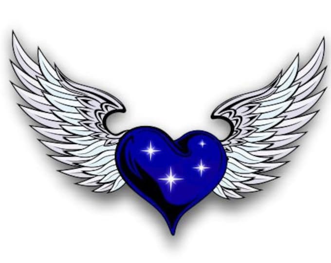 Heart and Angel Wings Blue sticker / decal **Free Shipping**