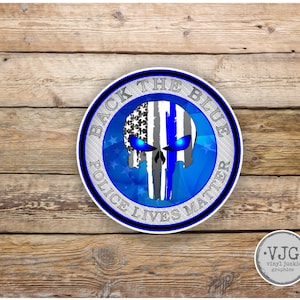 Back the Blue Line Punisher American Flag Sticker for cars trucks for honor and support of our officers Vinyl Window Bumper Decal 4 inch