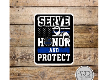 Police Blue Line Serve Honor and Protect Sticker for cars trucks for honoring and support of our brave police law enforcement officers