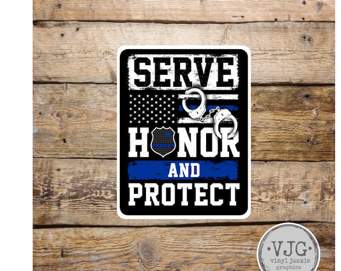 Police Blue Line Serve Honor and Protect Sticker for cars trucks for honoring and support of our brave police law enforcement officers