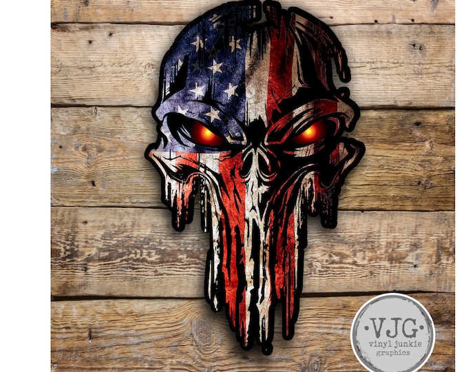 Military Grunge Skull Patriotic American Flag / decal **Free Shipping**