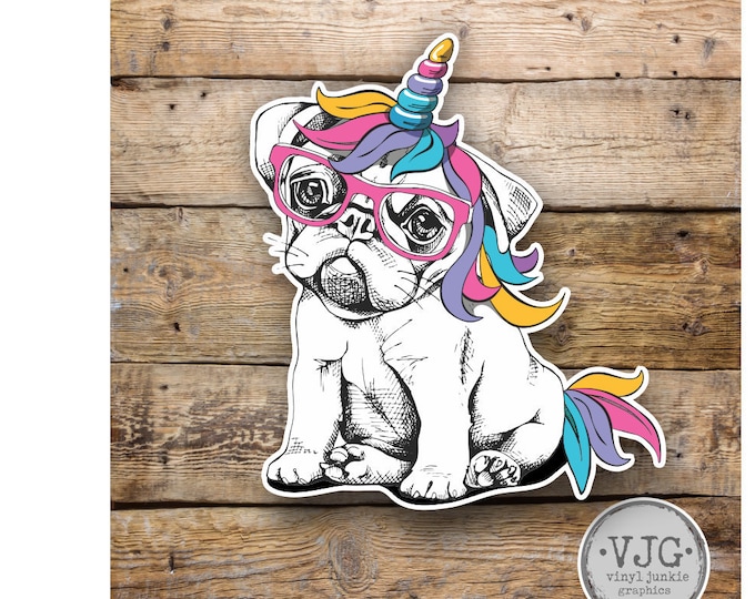 Bulldog Puppy Unicorn Sticker  Various Sizes