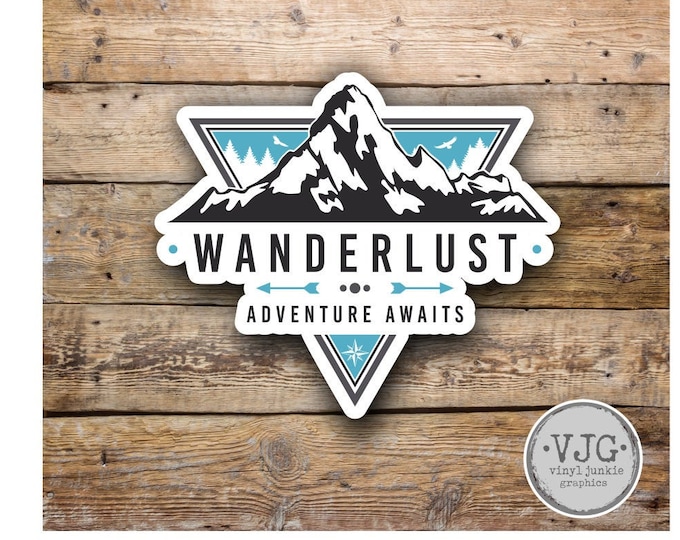 Wanderlust Adventure Awaits Sticker Decal Bumper Sticker for Auto Cars Trucks Windshield Windows Laptop RV Camper