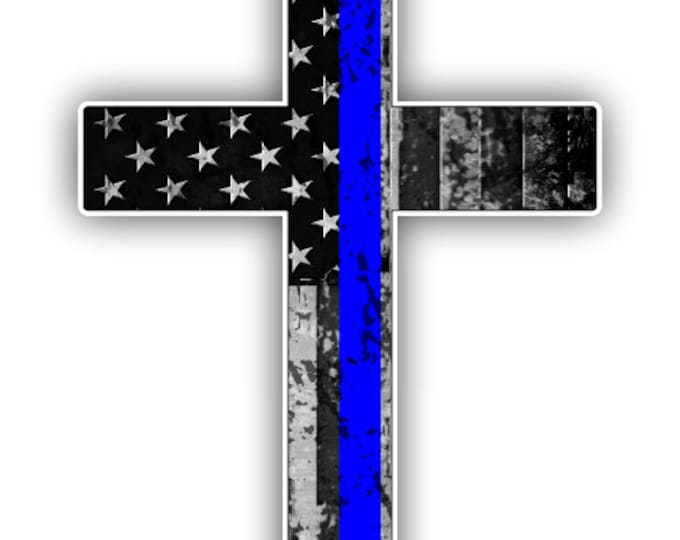 Thin Blue line Police Support Cross sticker