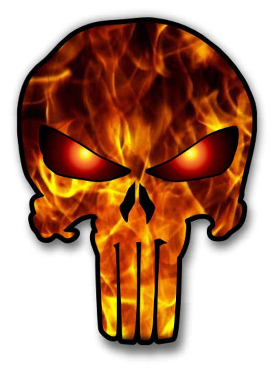 Punisher Sticker Flames Pattern Car Truck Laptop Tool Box Decal 