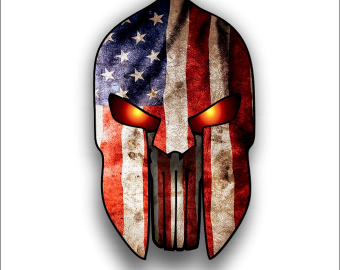 Spartan Helmet Punisher with American Flag sticker / decal **Free Shipping**