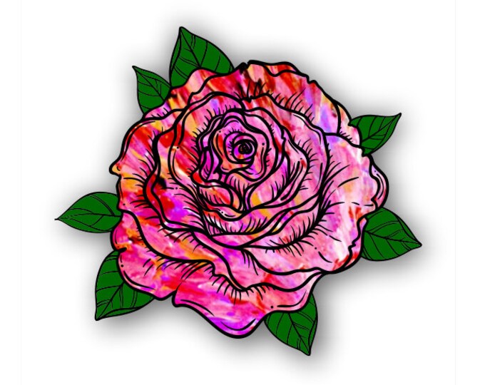 Red-Pink Tie Dye Pattern  Rose sticker / decal**Free Shipping**