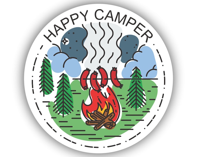 Happy Camper Sticker for car truck laptop Hydro flask bottle or any smooth surface