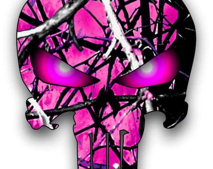 hot pink camouflage Punisher Skull glowing eyes sticker / decal **Free Shipping**