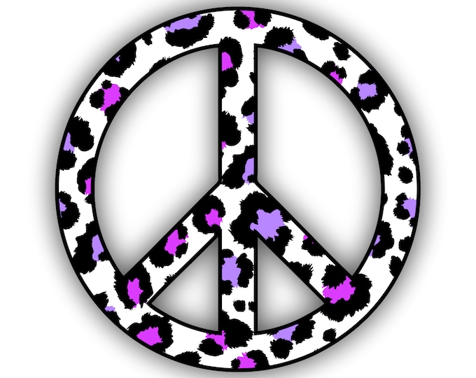 Peace Sign Purple Pink Leopard Print Sticker Car Motorcycle Bicycle Skateboard Laptop Luggage Decals Bumper Stickers Waterproof