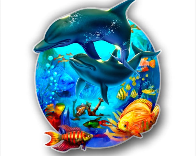 Dolphins with Tropical Fish sticker / decal **Free Shipping**