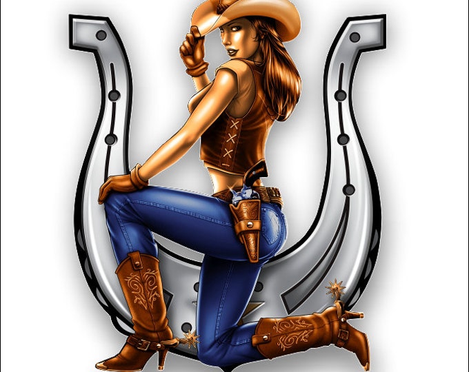 Horseshoe and Cowgirl Sticker