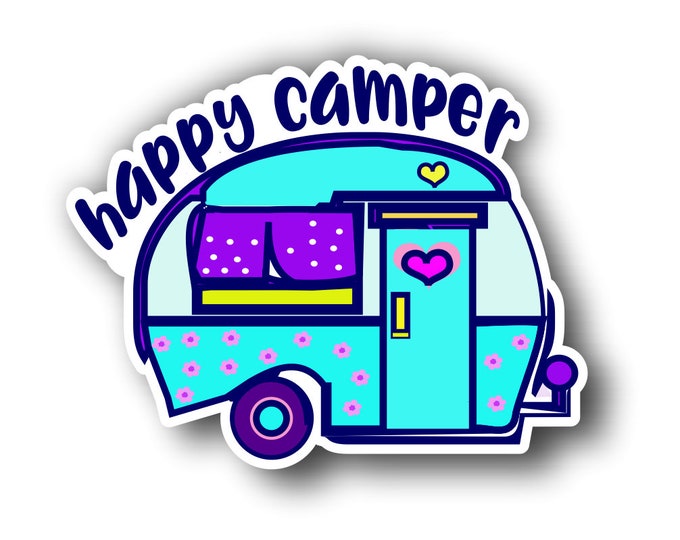 Happy Camper RV Vinyl Sticker Decal Bumper Sticker for Auto Cars Trucks Windshield Windows Laptop Camper Kayak