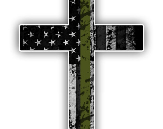 Military Green Thin Line Support Cross sticker