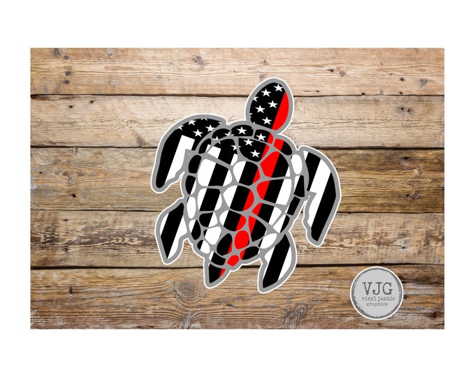 Thin Red Line USA American Flag Sea Turtle Sticker for cars trucks for honoring and support of our brave Firefighters and EMT Workers