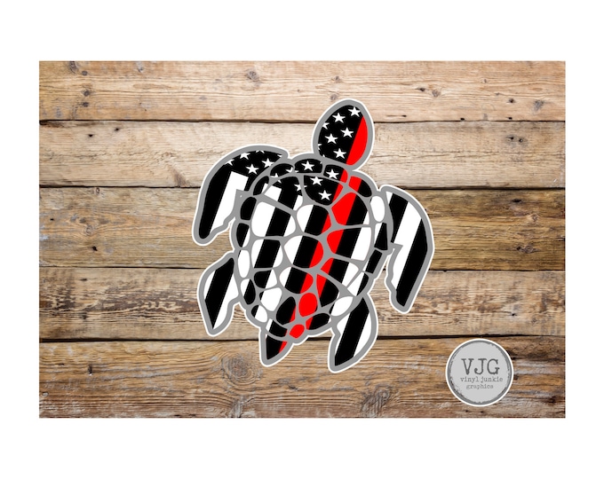 Thin Red Line USA American Flag Sea Turtle Sticker for cars trucks for honoring and support of our brave Firefighters and EMT Workers