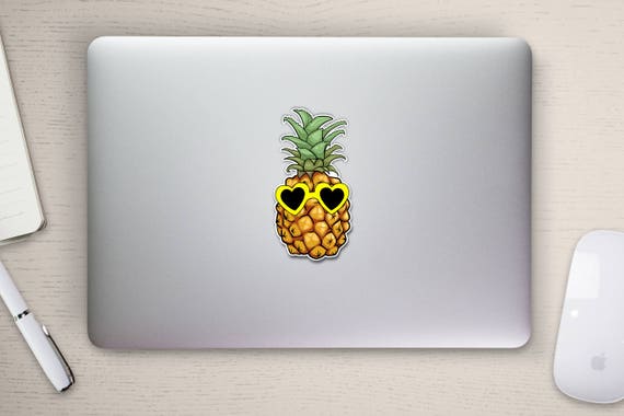 Pineapple with yellow sunglasses sticker fro car truck, laptop or any smooth surface fun cool vibarant colors 6" tall