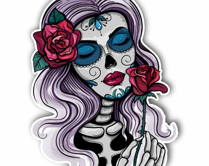 Sugar Skull Girl Day of The Dead Sticker Motorcycle Bicycle Skateboard Laptop Luggage Decals Bumper Stickers