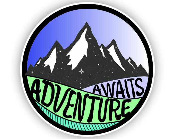 Adventure Awaits Mountain Car Vinyl Sticker Decal Bumper Sticker for Auto Cars Trucks Windshield Windows Ipad Macbook Laptop RV Camper