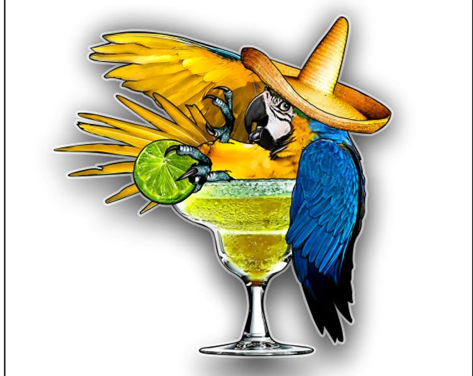 Margarita Parrot Vinyl Bumper Sticker for Auto Cars Trucks Windshield Windows Laptop RV Camper Kayak