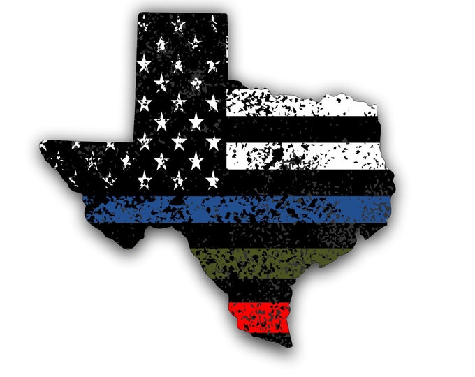 Texas Police Military and Fire Thin Line USA Flag Decal American Flag Sticker Blue Green and Red stripe  honor and support Various Sizes