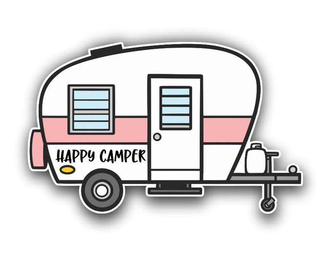 RV Happy Camper Vinyl Sticker Decal Bumper Sticker for Auto Cars Trucks Windshield Windows Laptop Camper Kayak