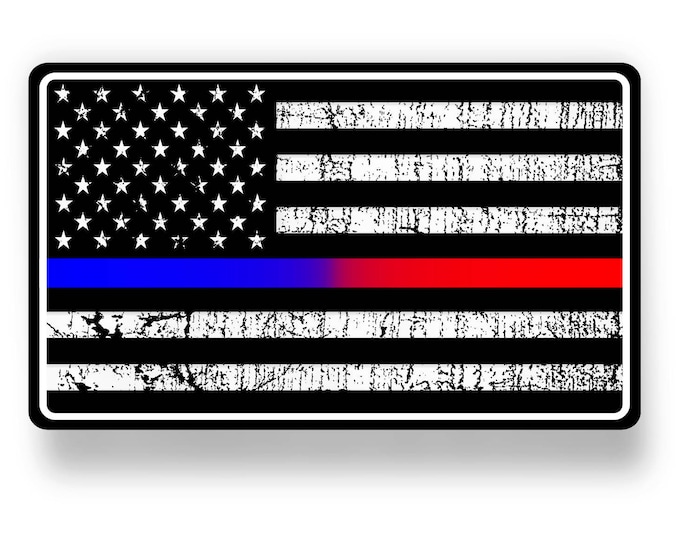 Police and Fire Dept. blue red line policeman fireman support back the blue got your 6 american flag sticker / decal **Free Shipping**