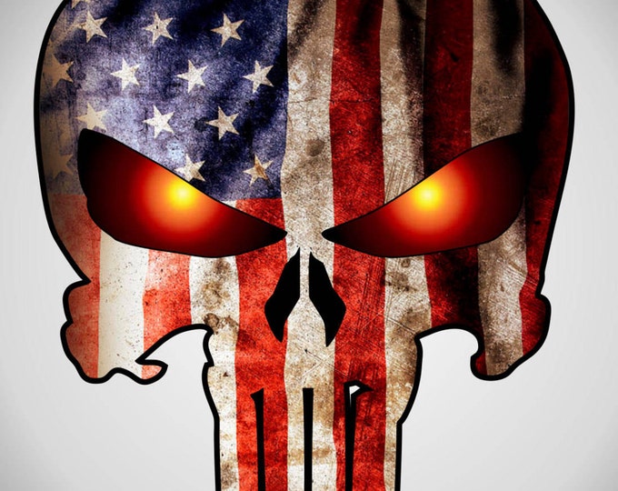 Punisher with American Flag and Glowing Eyes sticker / decal **Free Shipping**