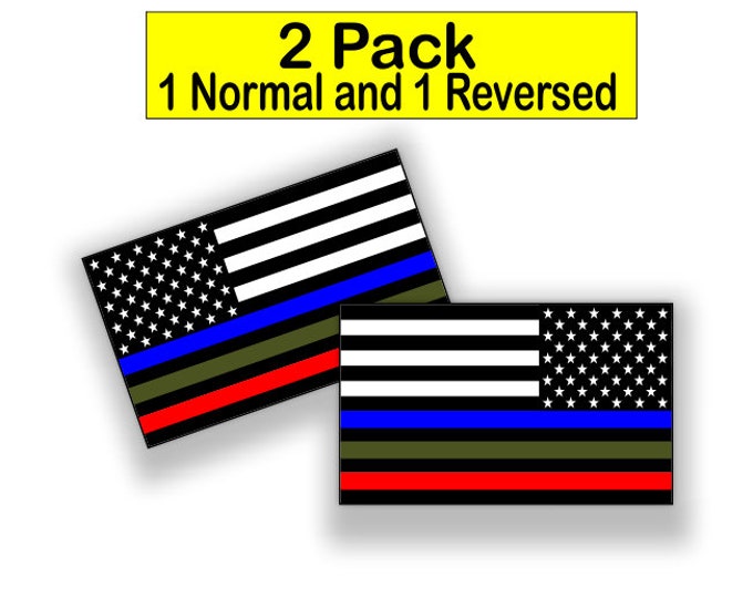 Police Military and Fire Thin Line USA Flag Decal American Flag Sticker Blue Green and Red stripe for cars trucks for honor and support