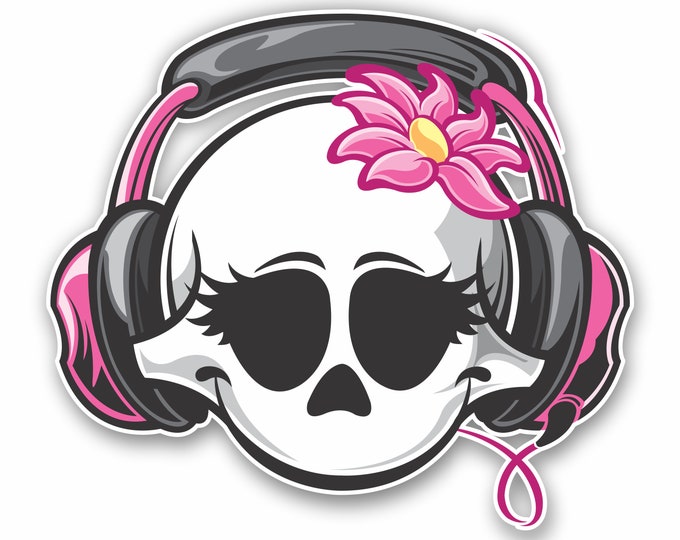 Pink DJ Skull with Headphones Car Sticker Motorcycle Bicycle Skateboard Laptop Luggage Decals Bumper Stickers Waterproof