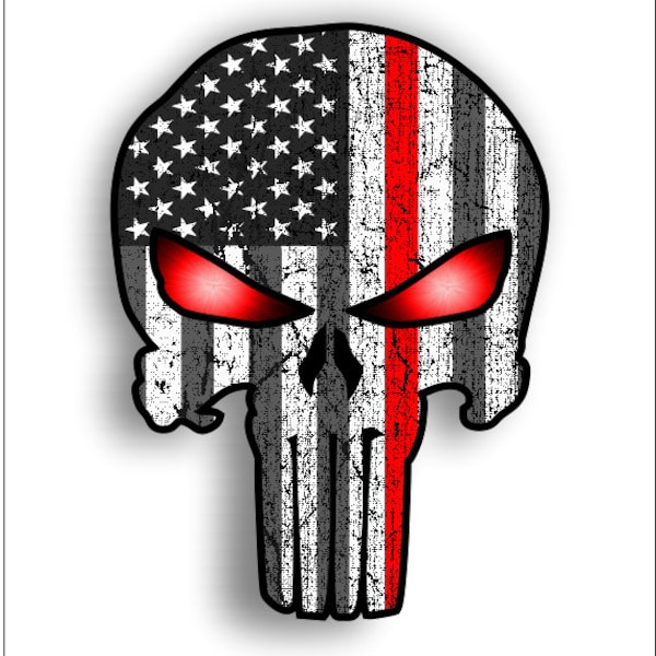 red line Punisher with subduded American Flag and Glowing Eyes sticker / decal **Free Shipping**