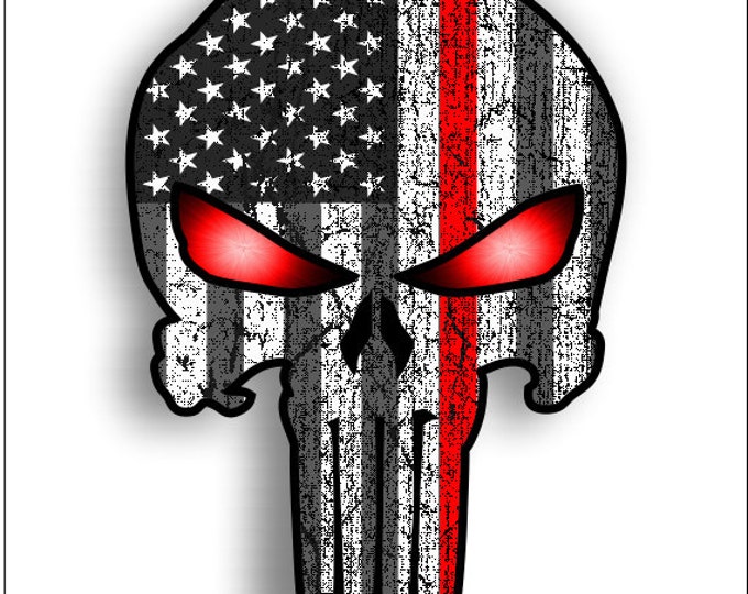 red line Punisher with subduded American Flag and Glowing Eyes sticker / decal **Free Shipping**