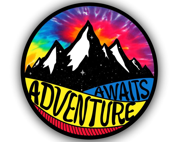 Adventure Awaits Mountain Car Vinyl Sticker Decal Bumper Sticker for Auto Cars Trucks Windshield Windows Ipad Macbook Laptop RV Camper