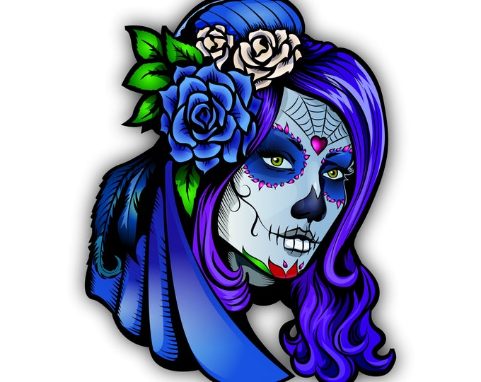 Sugar Skull Girl Day of The Dead Sticker Motorcycle Bicycle Skateboard Laptop Luggage Decals Bumper Stickers