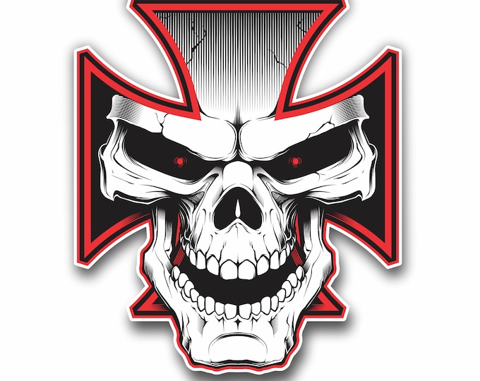 Maltese Cross Skull Car Sticker Biker Motorcycle Bicycle Skateboard Laptop Luggage Decals Bumper Stickers Waterproof