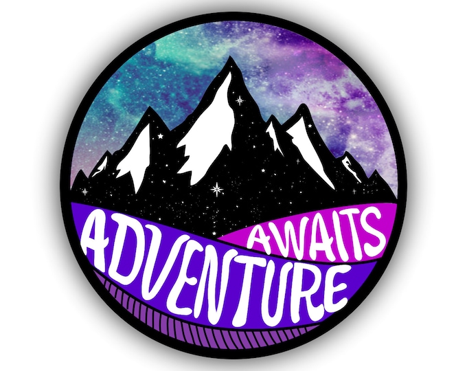 Adventure Awaits Mountain Car Vinyl Sticker Decal Bumper Sticker for Auto Cars Trucks Windshield Windows Ipad Macbook Laptop RV Camper