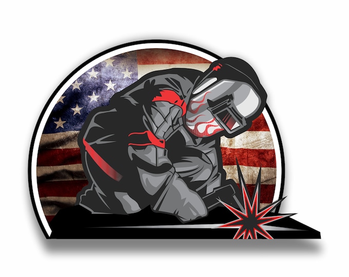 Welder Fabrication American Flag Sticker Car Motorcycle Bicycle Skateboard Laptop Luggage Decals Bumper Stickers Waterproof