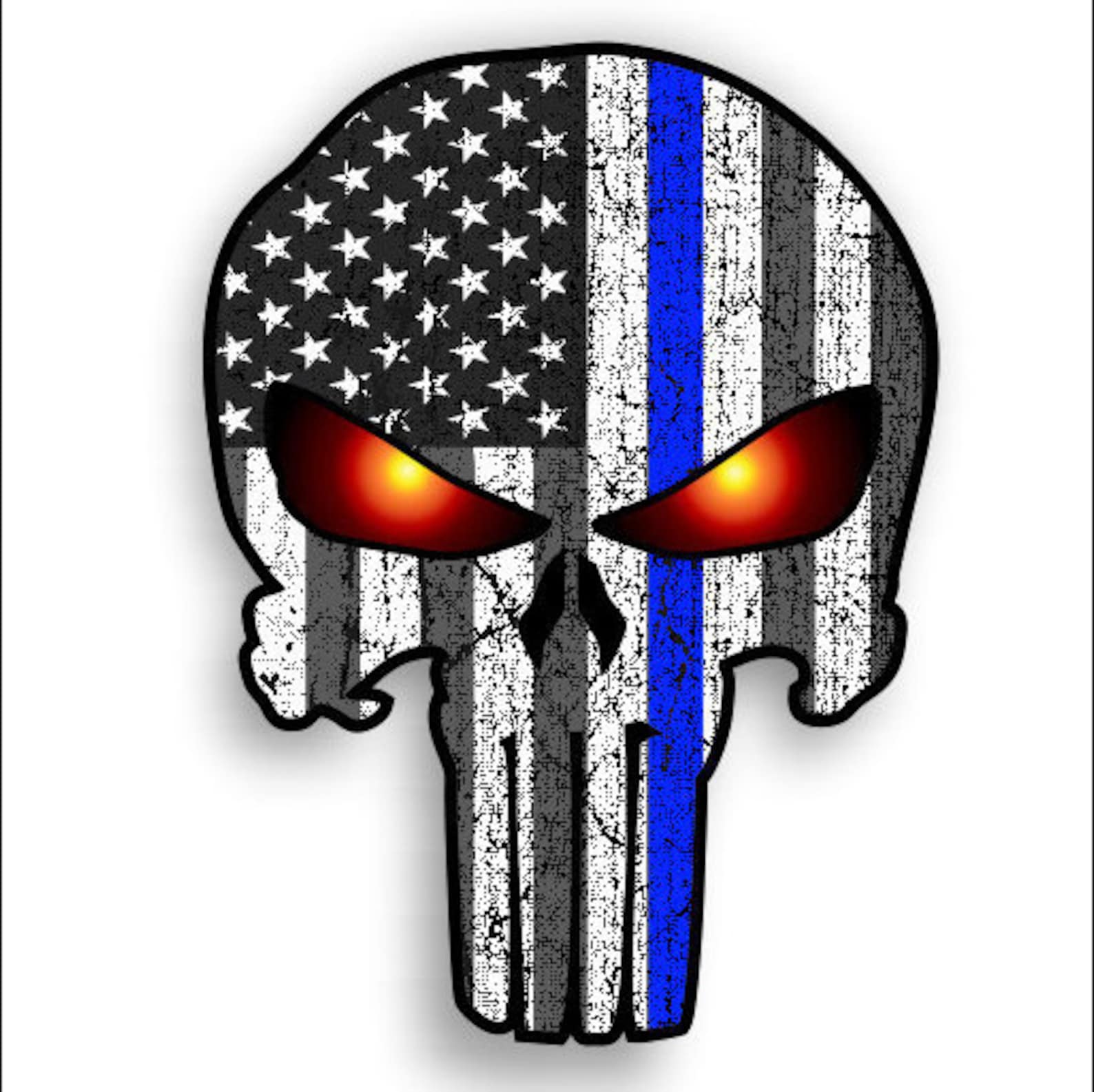 Thin Blue line Punisher Skull with American Flag and Glowing Etsy. 