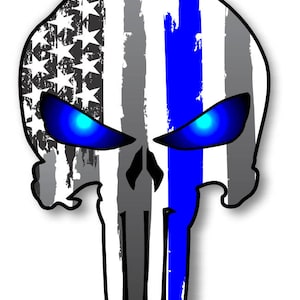 Punisher Skull Police Blue Line US Flag Vinyl Decal American Flag Window Sticker for honor and support of our officers back the blue 5 tall image 1