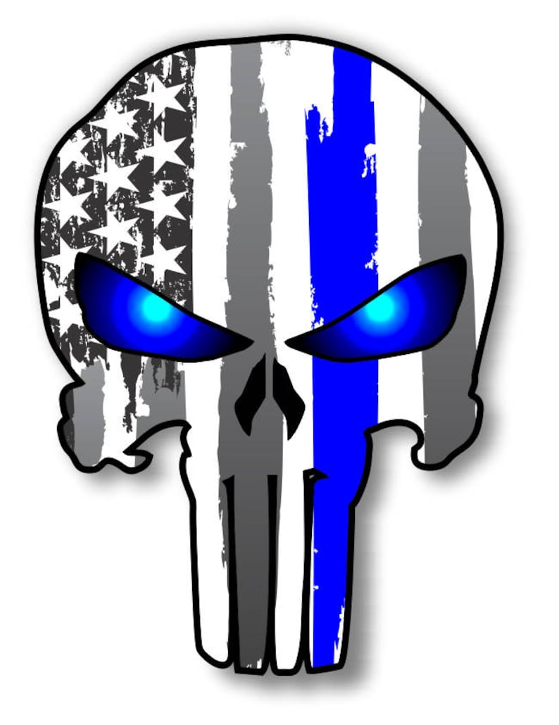 Punisher Skull Police Blue Line US Flag Vinyl Decal American Flag Window Sticker for honor and support of our officers back the blue 5 tall image 1