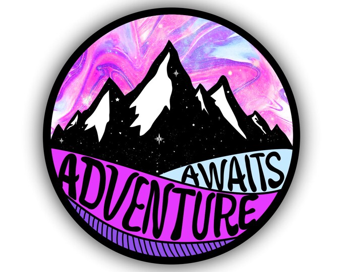 Adventure Awaits Mountain Car Vinyl Sticker Decal Bumper Sticker for Auto Cars Trucks Windshield Windows Ipad Macbook Laptop RV Camper