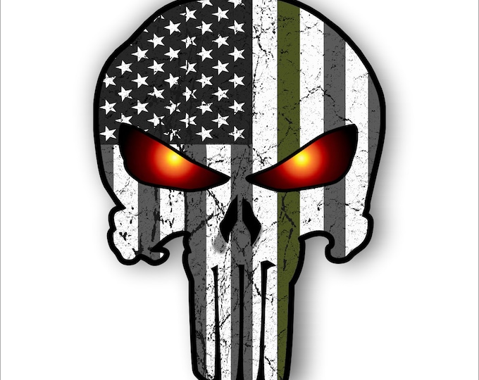 Thin Green Line  Punisher with subduded American Flag and Glowing Eyes sticker / decal **Free Shipping**  fits yeti artic tumblers