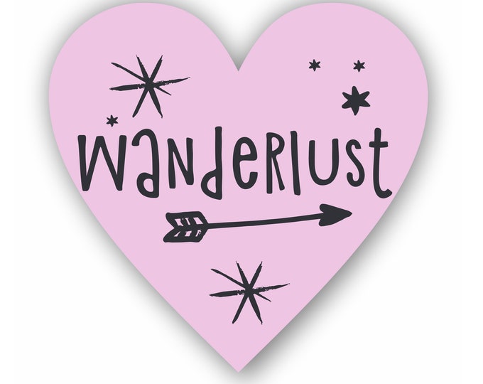 Wanderlust Heart Sticker Decal Bumper Sticker for Auto Cars Trucks Windshield Windows Laptop RV Camper Kayak